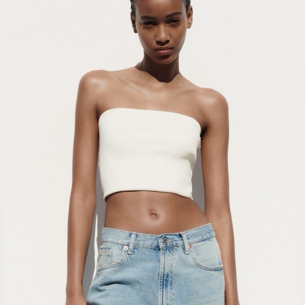 Zara White Bandeau Ribbed Tube Top
